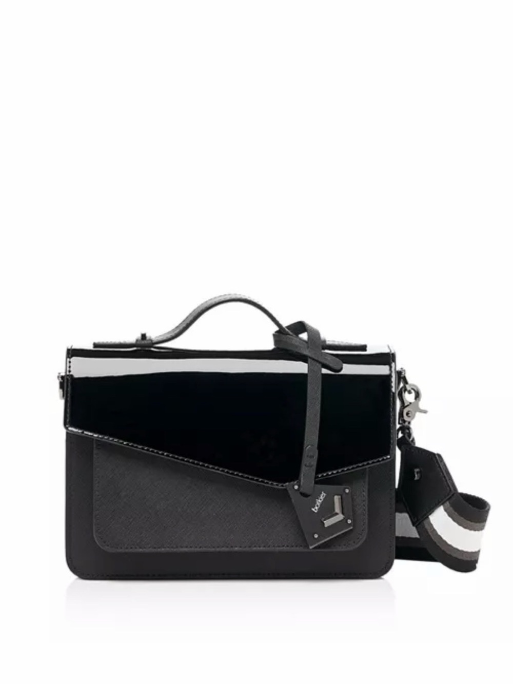 Black Structured Top-Handle Crossbody Bag with Detachable Strap